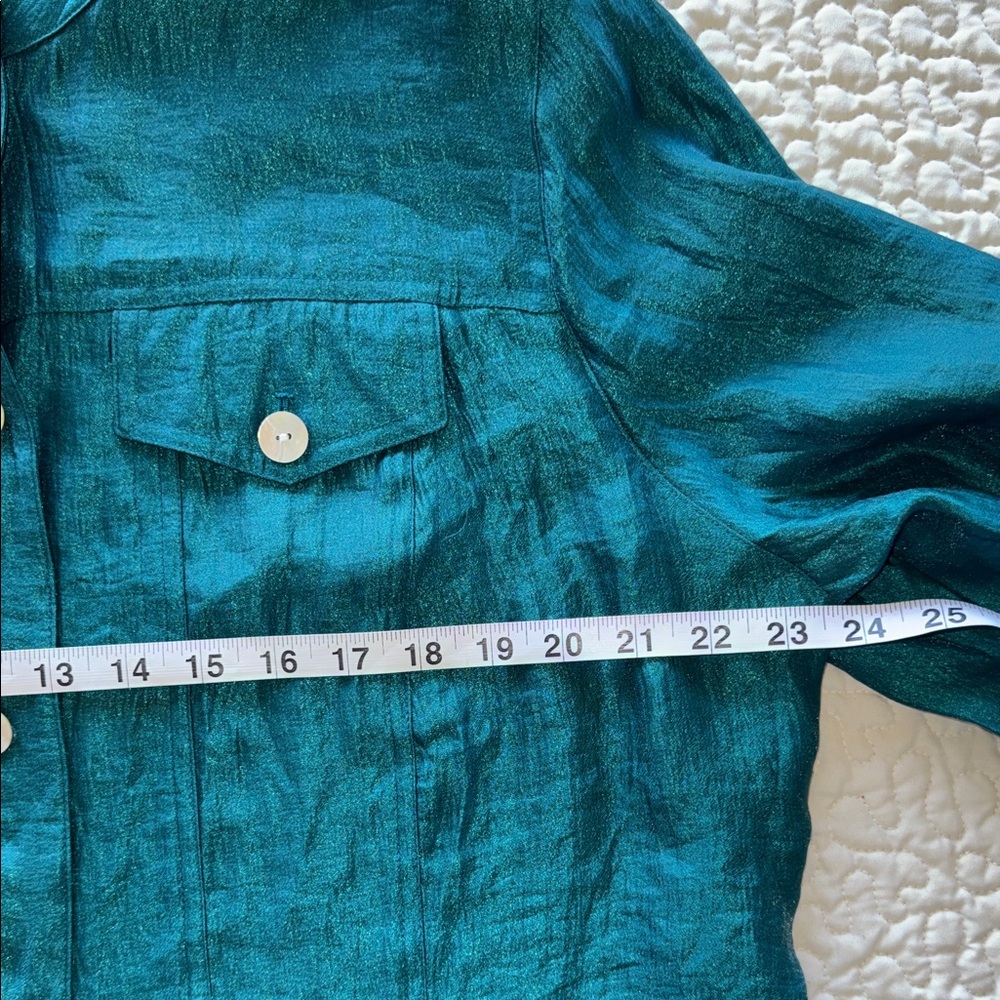 Ruby Rd. Turquoise Jacket Roll Up Tab Sleeves Fai… - image 5